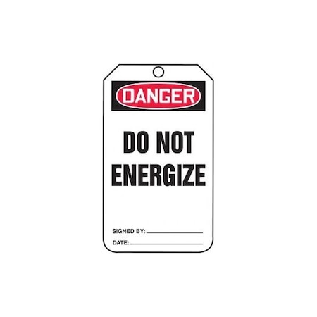 Accuform Mini Safety Tags, DANGER DO NOT ENERGIZE, 4.25in x 2.125in, RP-Plastic, 25PK TAM106PTP